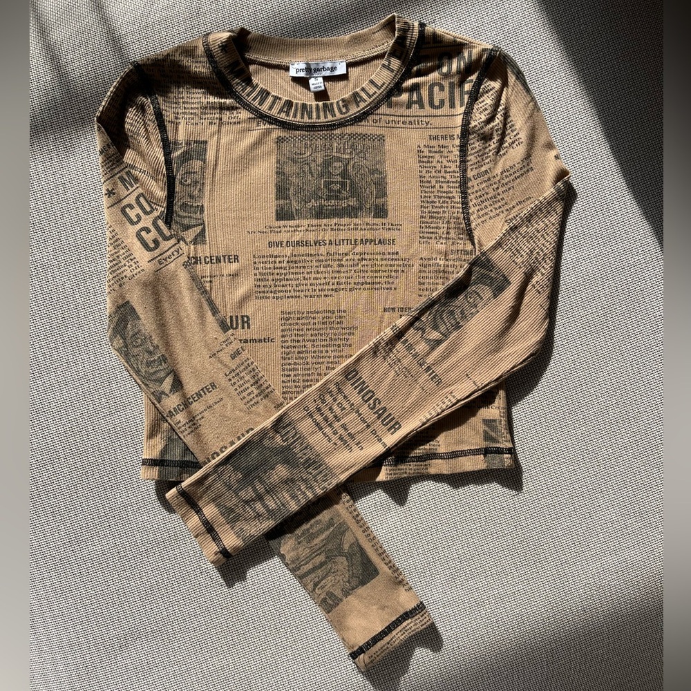 Dressed in LALA Newspaper Print Crop Long Sleeve
